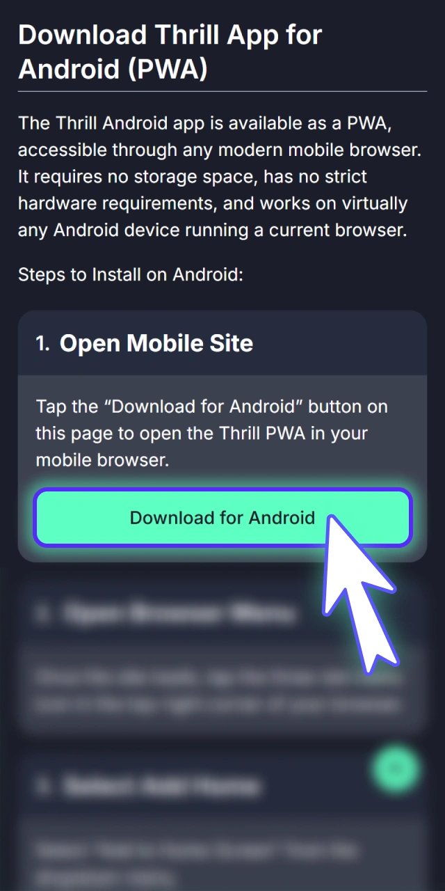 Launch the primary mobile browser site of official Thrill.