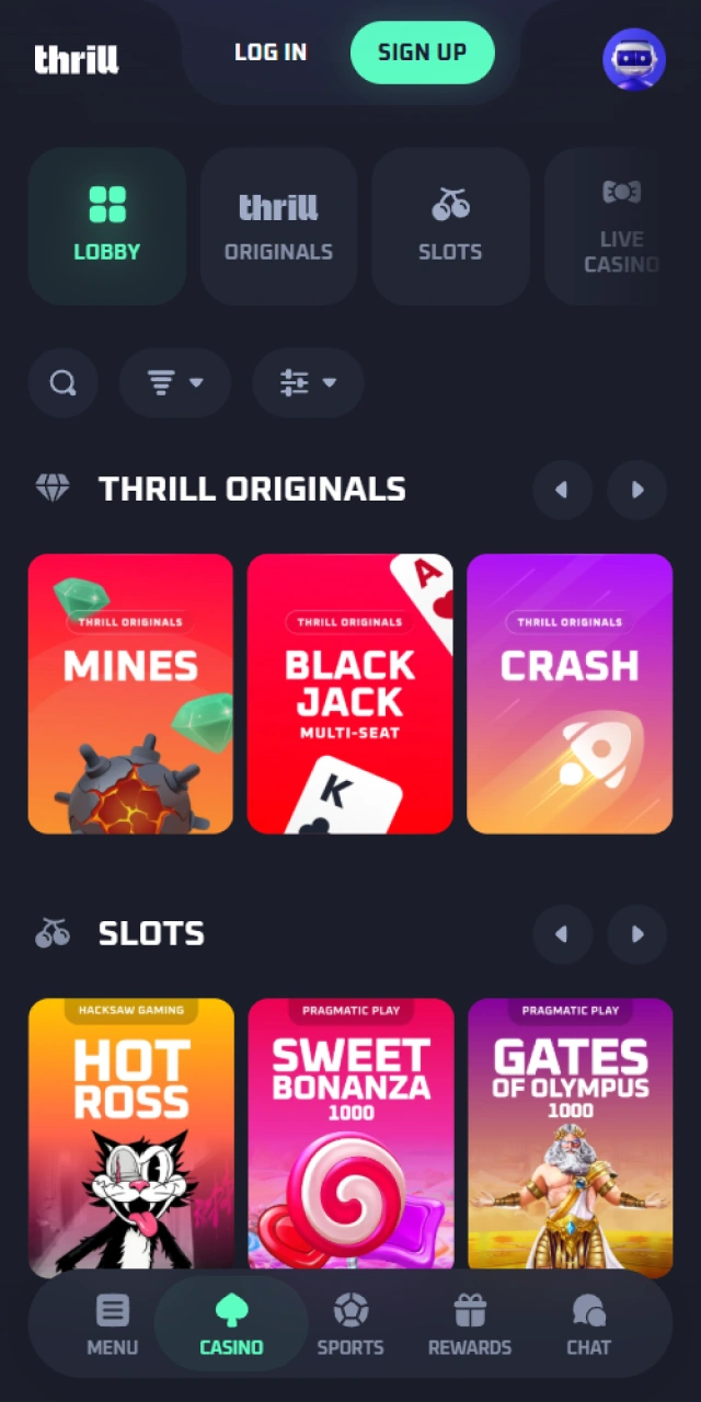 Play premium mobile online casino slots using official Thrill.