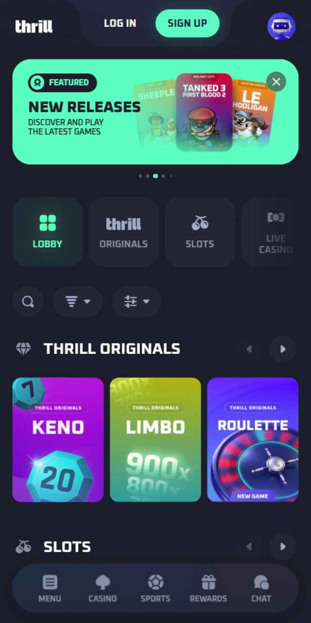 Explore the responsive mobile dashboard layout of official Thrill.