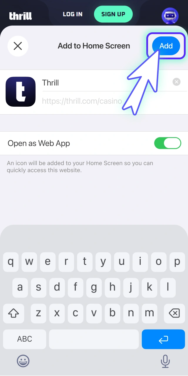 Finalize your mobile icon setup details inside official Thrill.