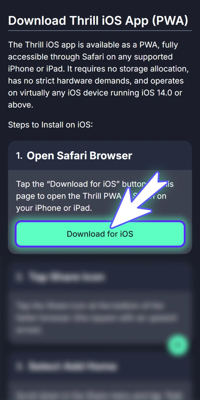 Load the mobile homepage within Safari browser for official Thrill.