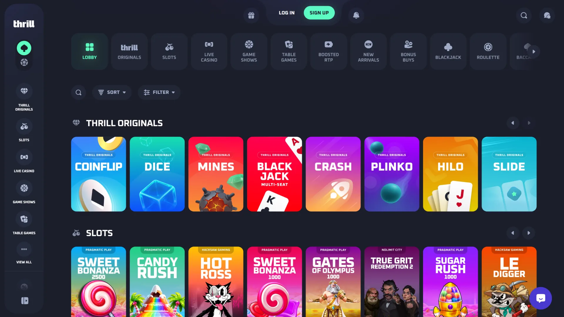 Browse thousands of premium online slot titles at official Thrill.