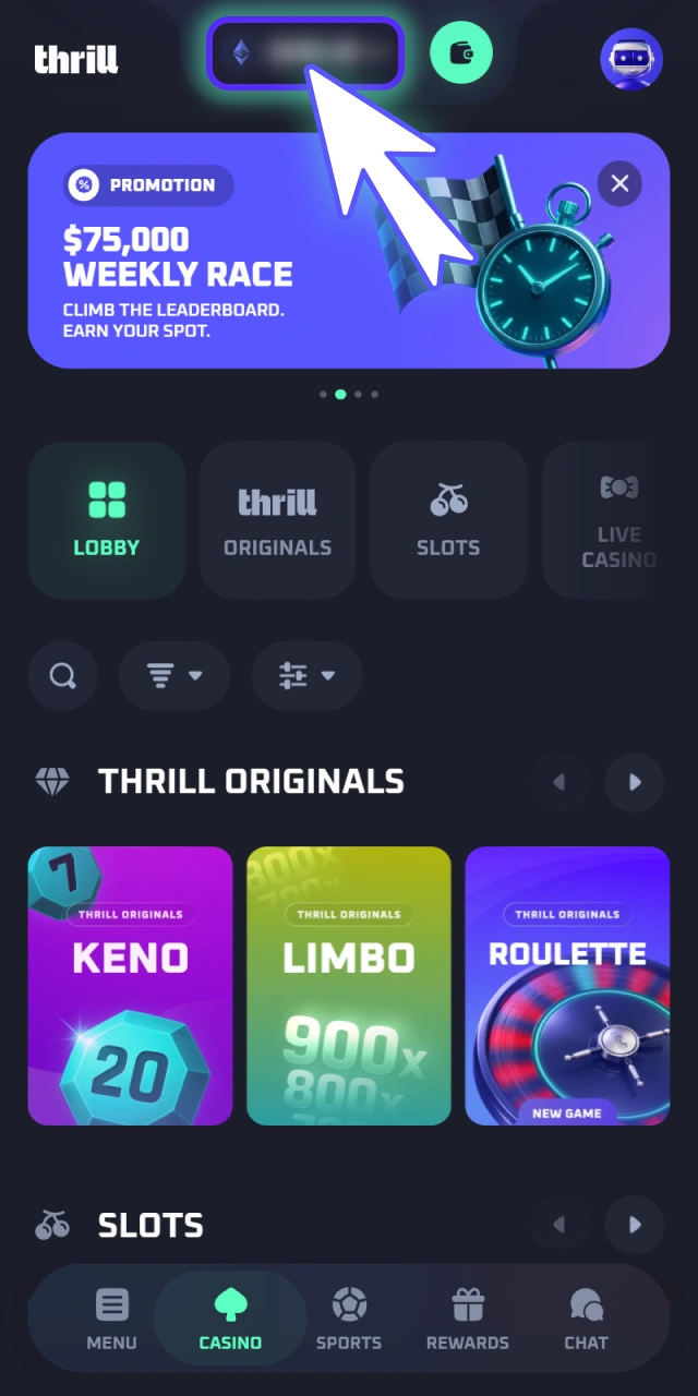 Complete the blockchain payment transaction using official Thrill layout.