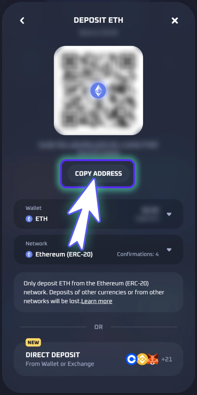 Copy the generated crypto wallet address from official Thrill.