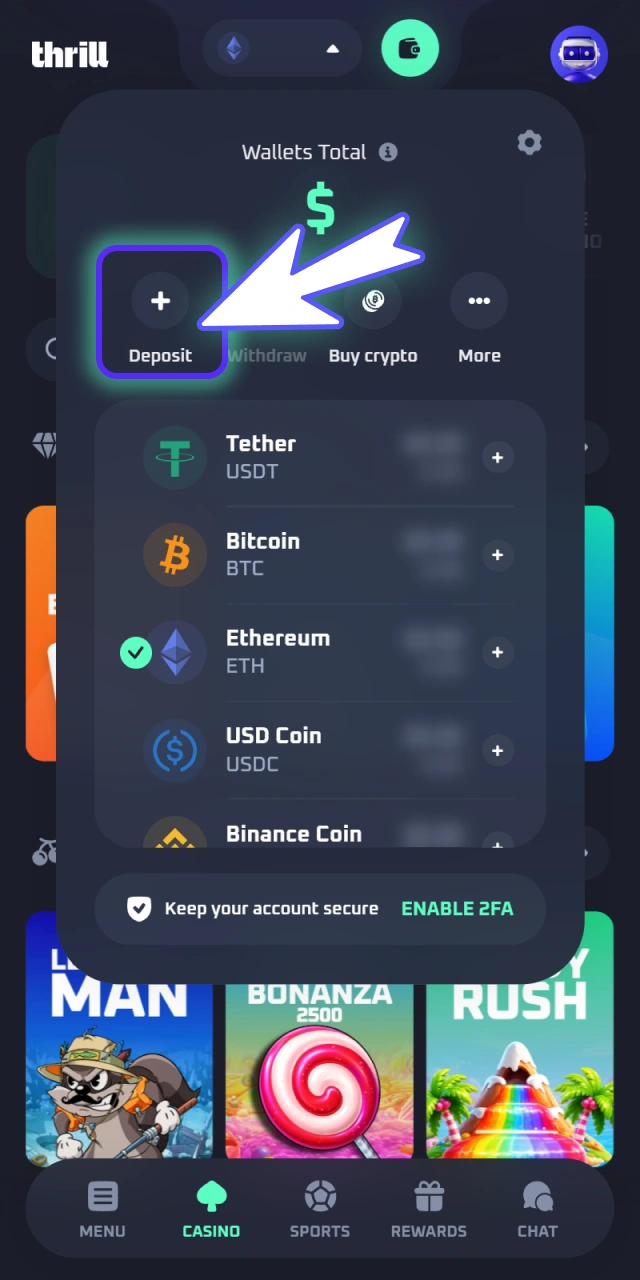Access the secure cashbox section via official Thrill dashboard.