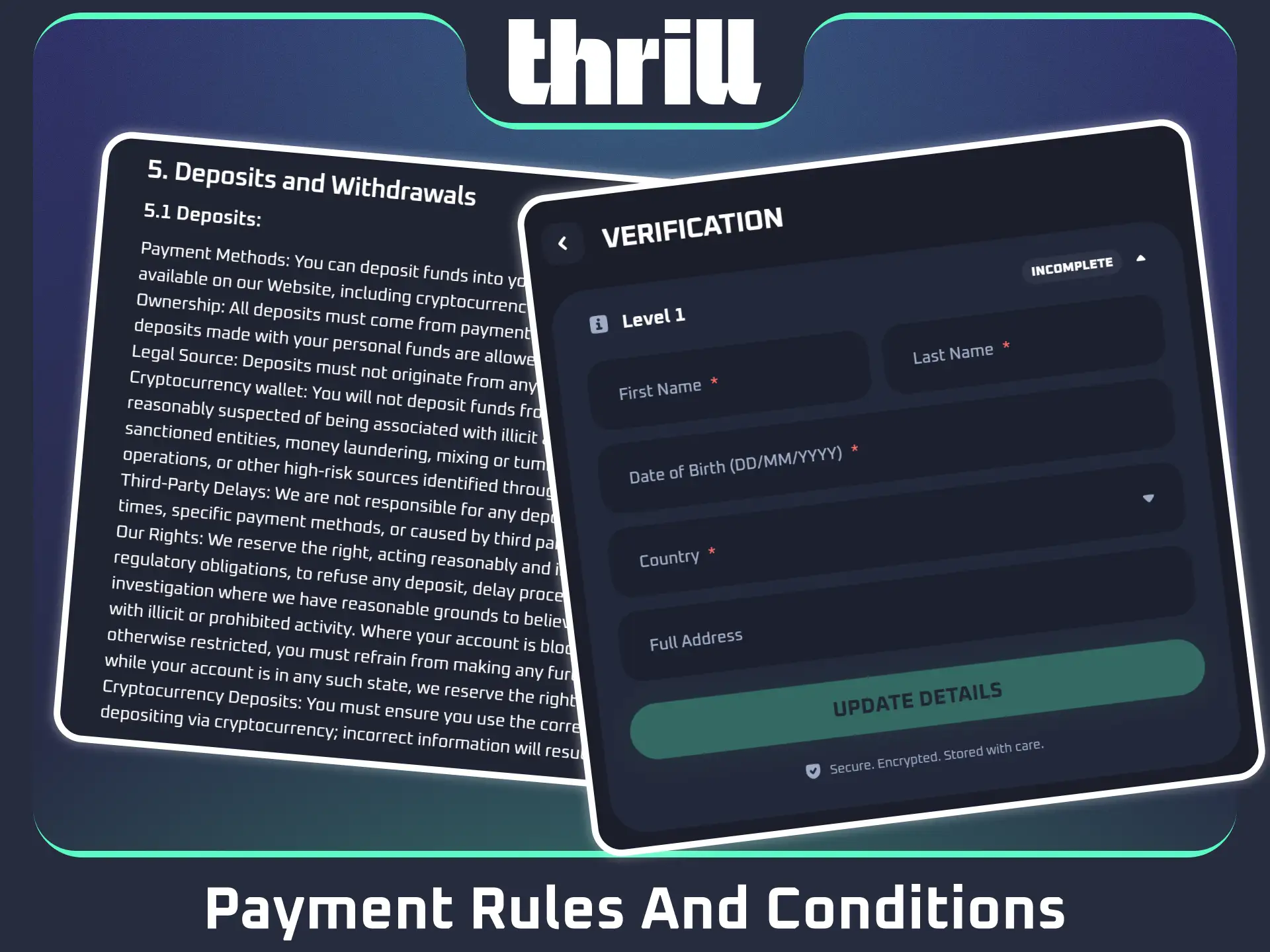Review all transactional safety rules inside official Thrill portal.
