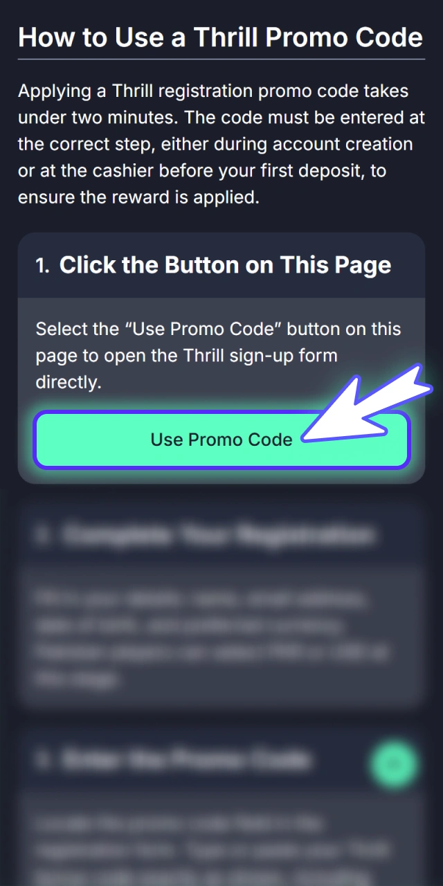 Launch the registration window on the official Thrill website.