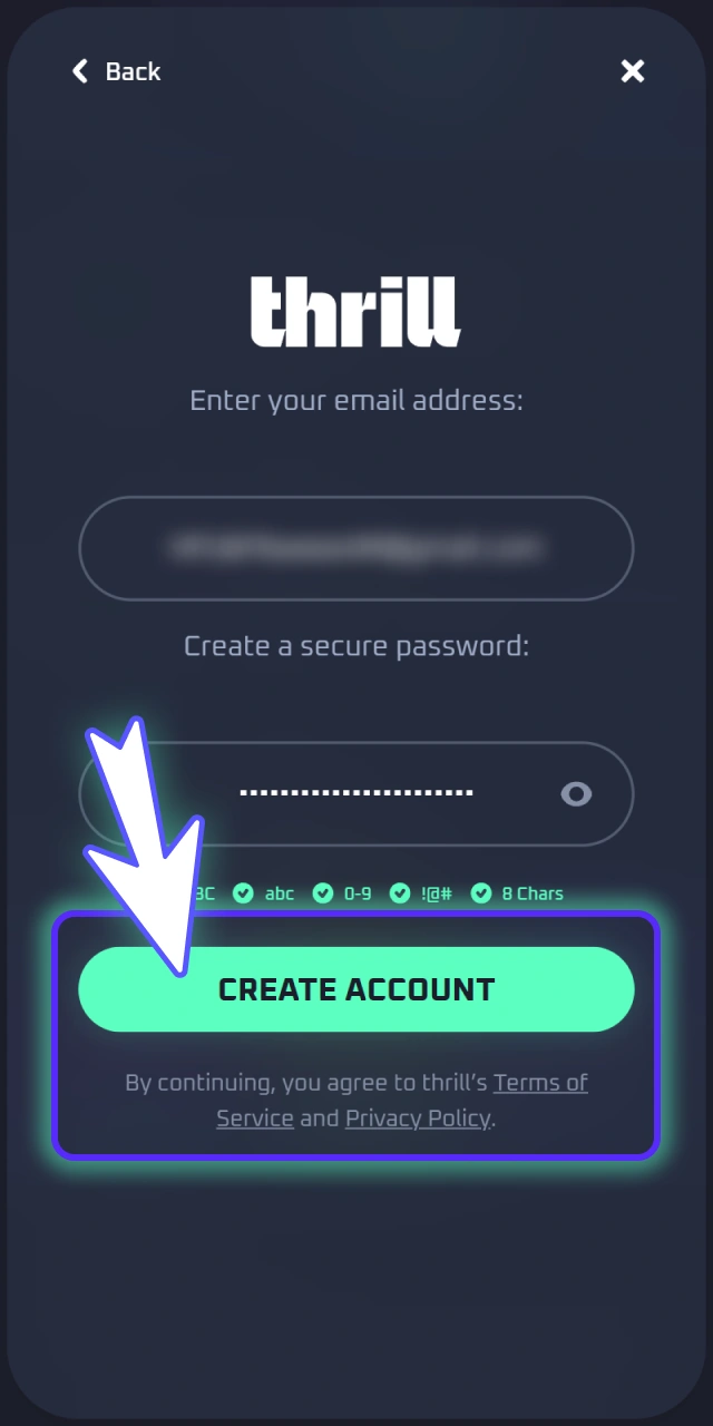 Accept the standard terms and conditions on official Thrill.