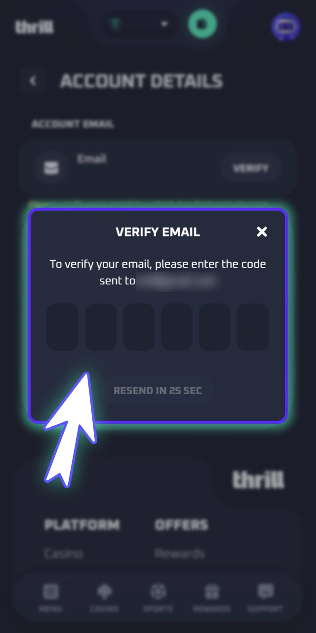 Verify your registered email address through official Thrill link.
