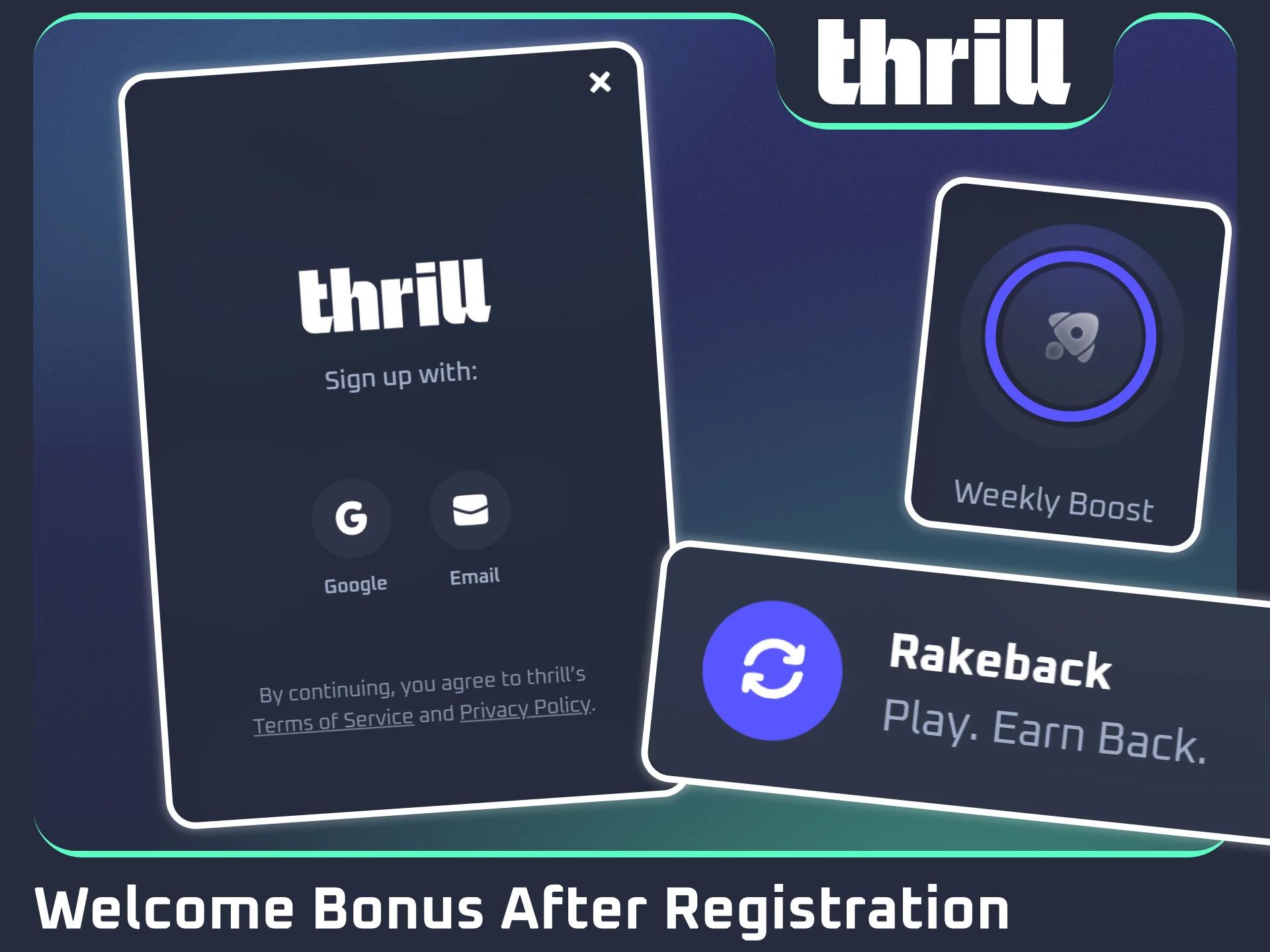Access your ongoing rakeback rewards inside official Thrill portal.