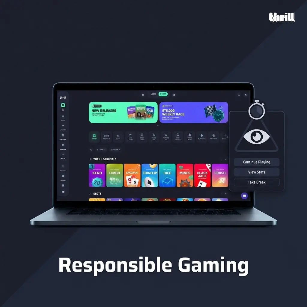 Thrill.com responsible gaming tools including deposit limits, self-exclusion, and session timers for players in Pakistan.
