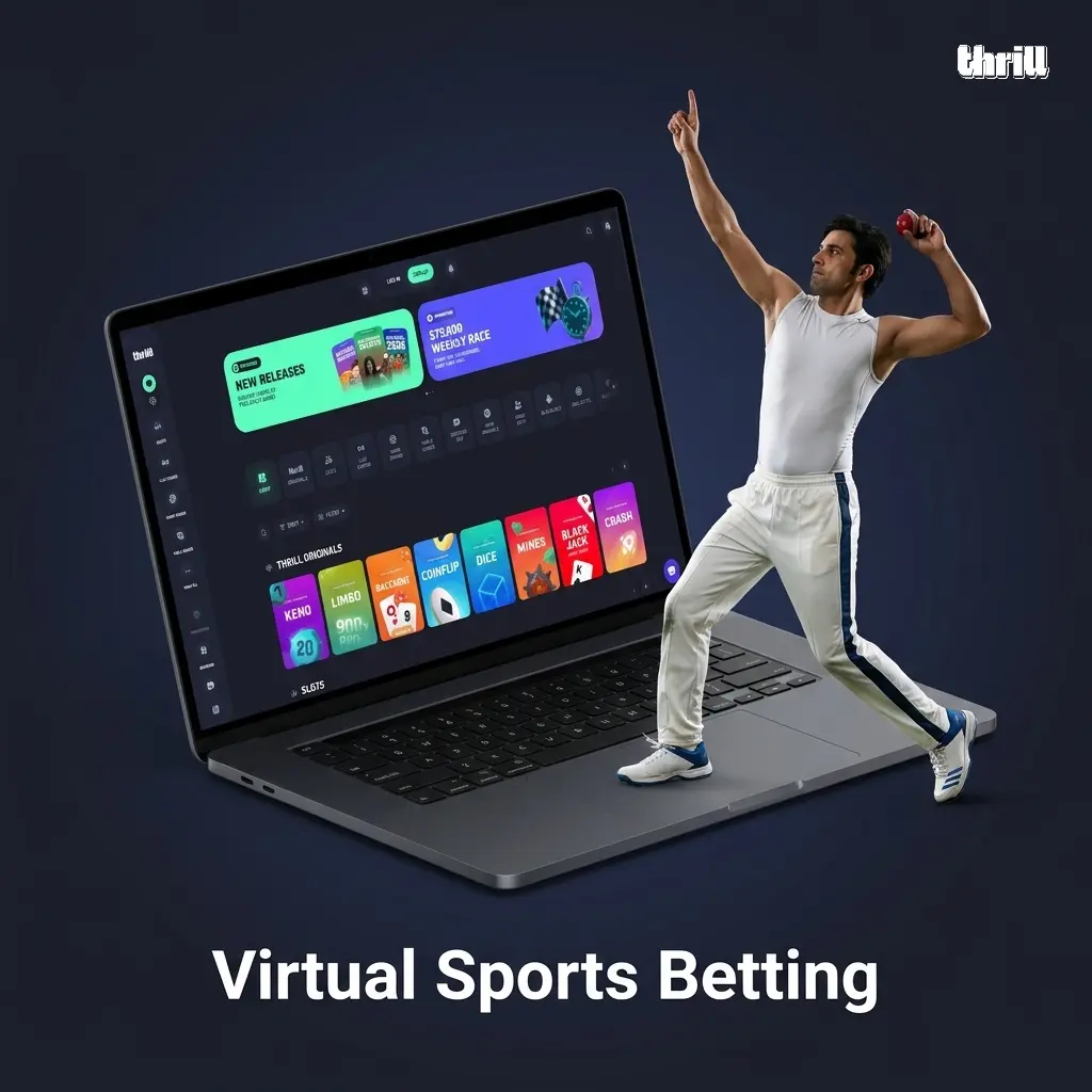 Virtual sports betting options including football, horse racing, basketball and tennis available 24/7 on Thrill.